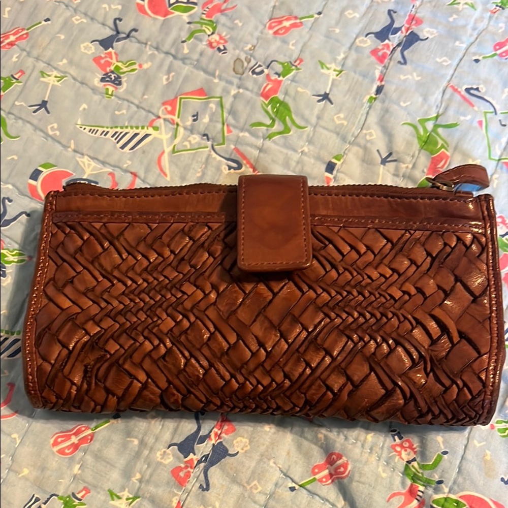 Woven Leather Clutch - Brown